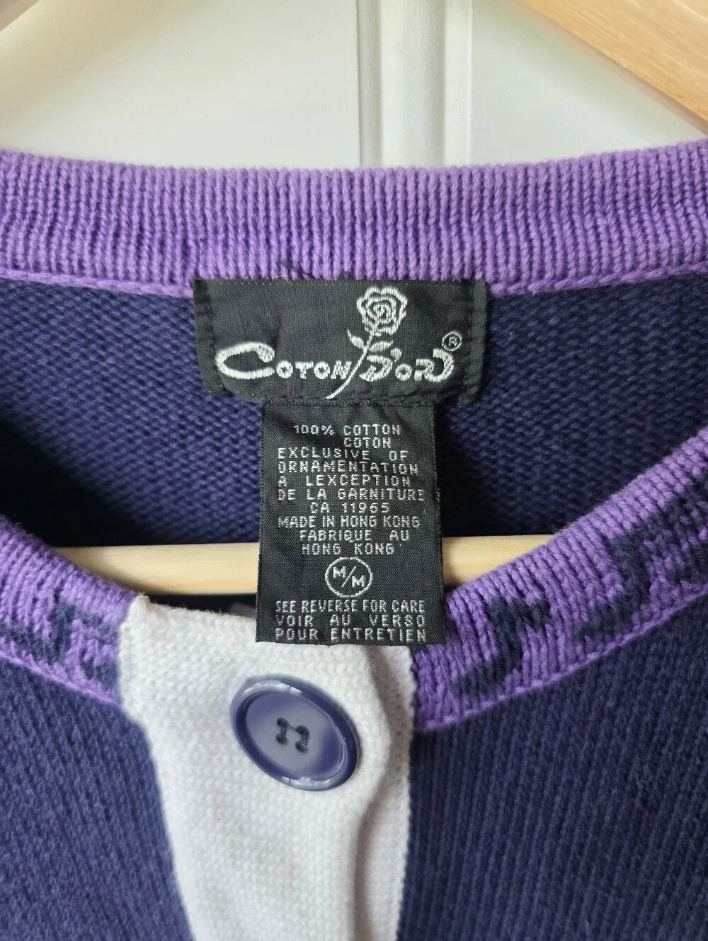 Vintage Coton D'or Musical Note Button Up Cardigan Sweater Purple Womens Medium - Picture 5 of 7